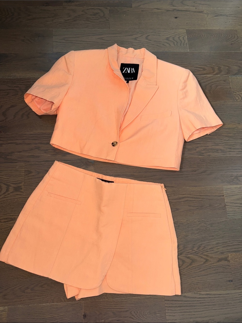 Zara Peach Cropped Blazer and Skort Set